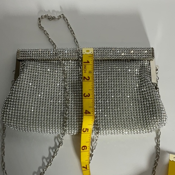 Natasha Shoulder Silver Sparkly Gem Clutch Special Occasion Evening Bag Chain - Picture 14 of 14